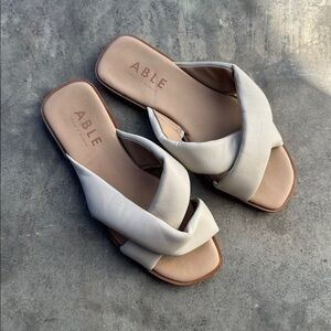 ABLE. 6M Cream White Puffy Cross Sandals